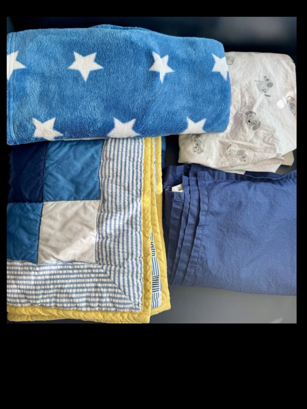 Cloud Island Nursery Set Boy Navy/White Patchwork Quilt, Blanket, Sheet, Skirt